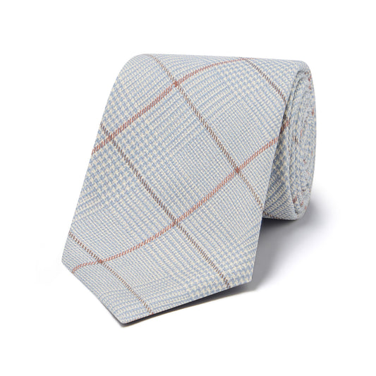 Prince of Wales Check Georgette Silk Tie in Sky Blue