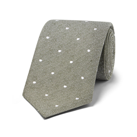 Miniature Polka Dot Silk and Linen Tie in Sage Green
