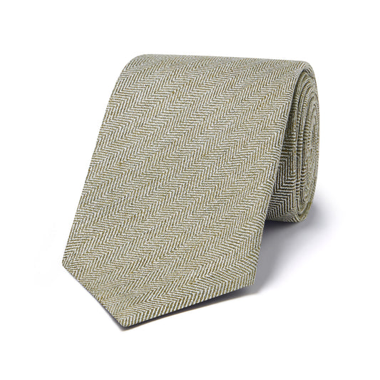 Fine Herringbone Silk and Linen Tie in Sage Green