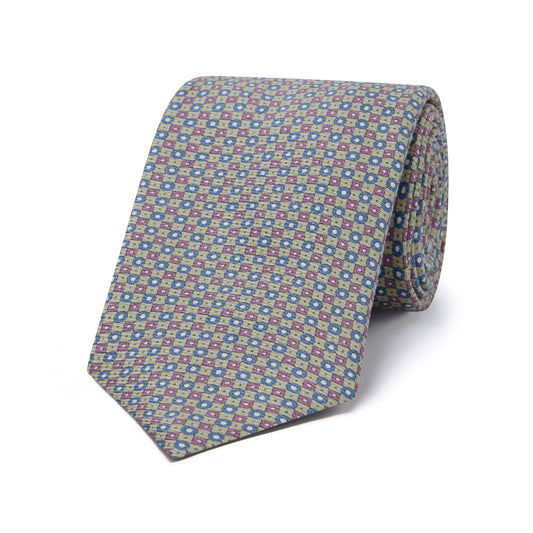 Miniature Linked Motif Twill Silk Tie in Sage Green