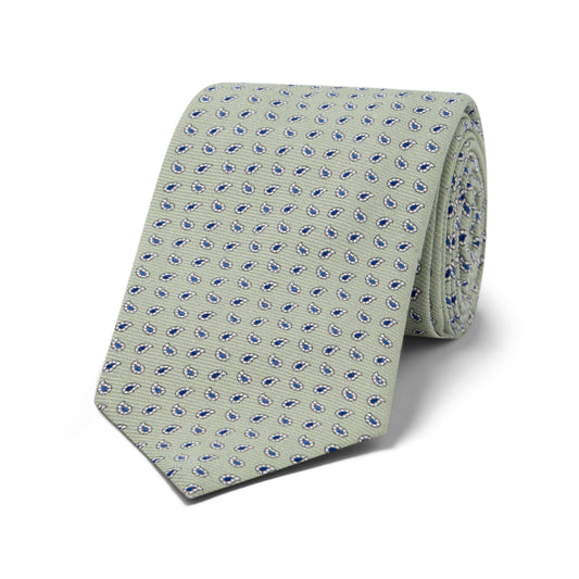 Miniature Teardrop Motif Twill Silk Tie in Sage Green