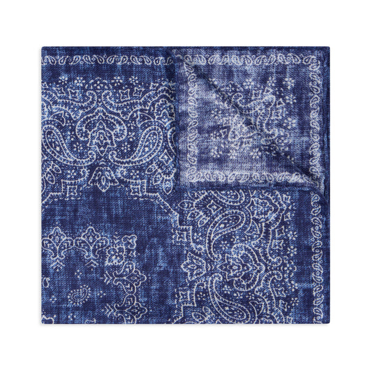 Notte Fiorentina Silk and Cotton Pocket Square in Cobalt Blue