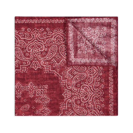 Notte Fiorentina Silk and Cotton Pocket Square in Red