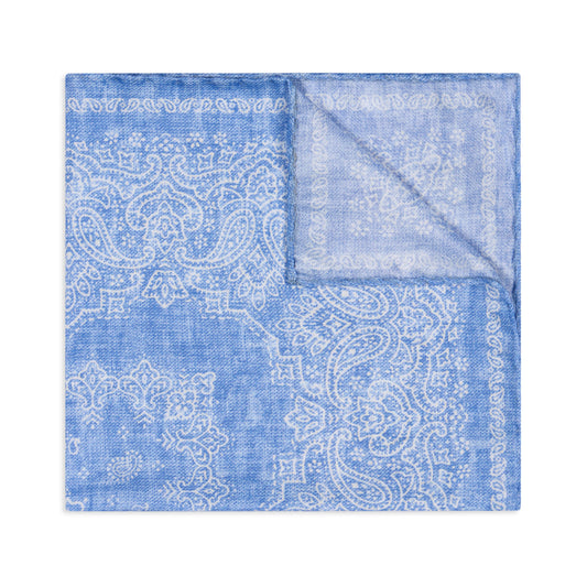 Notte Fiorentina Silk and Cotton Pocket Square in Sky Blue