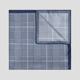 Large Prince of Wales Check Silk Twill Pocket Square in Navy