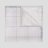 Large Prince of Wales Check Silk Twill Pocket Square in Silver