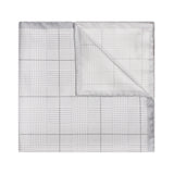Large Prince of Wales Check Silk Twill Pocket Square in Silver