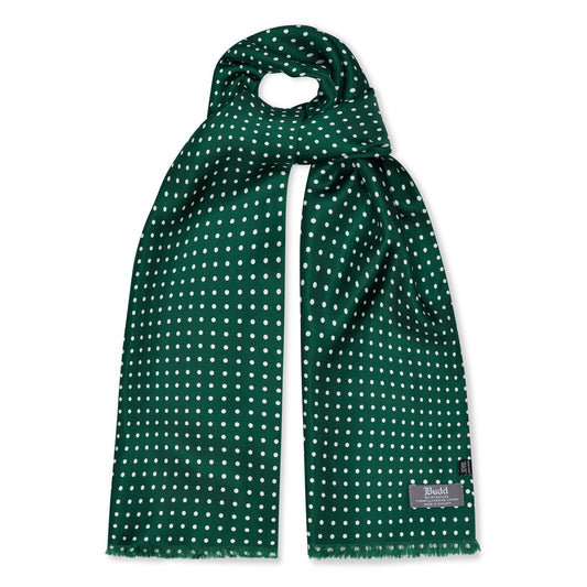 Fringed Silk Spot Scarf in Forest Green
