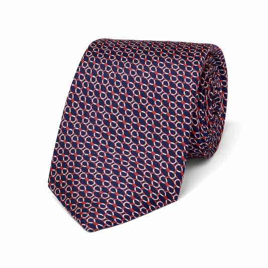 Imperial Chain Foulard Tie in Navy and Red