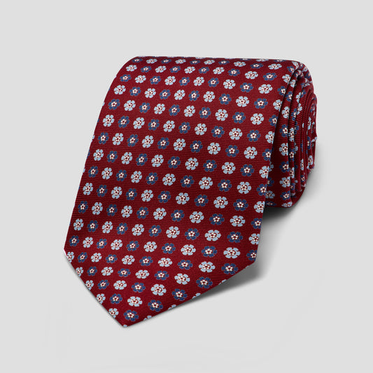Double Daisy Printed Silk Tie in Red