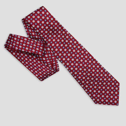 Double Daisy Printed Silk Tie in Red