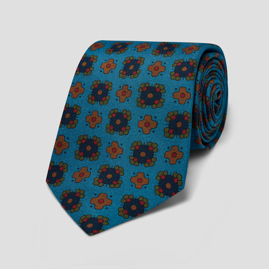 Trad Floral Madder Printed Silk in Teal