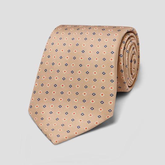 Mini Square Dot Printed Silk Tie in Beige