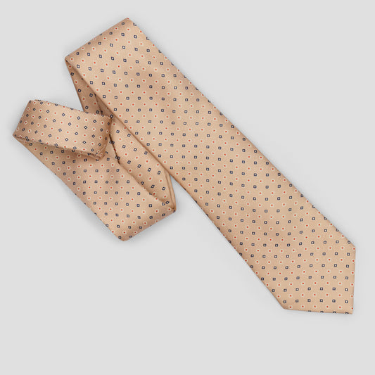 Mini Square Dot Printed Silk Tie in Beige