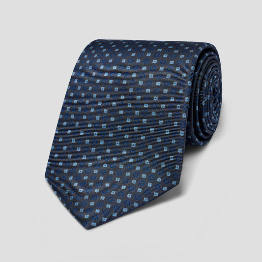 Mini Diamond Dot Printed Silk Tie in Soft Navy