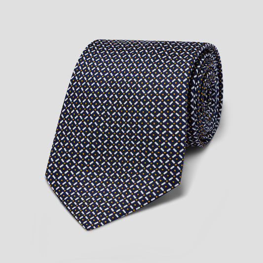 Micro Geo Screen Printed Silk Tie Navy