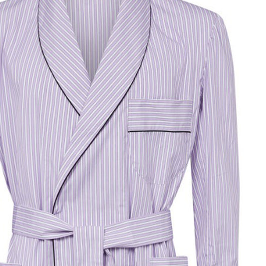 Exclusive Budd Stripe Cotton Dressing Gown in Lilac