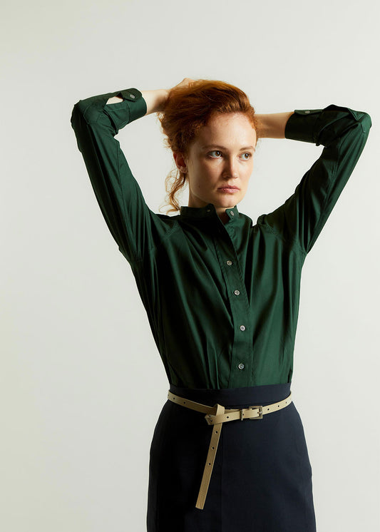 Budd shirtmakers women's grandad shirt in bottle green poplin