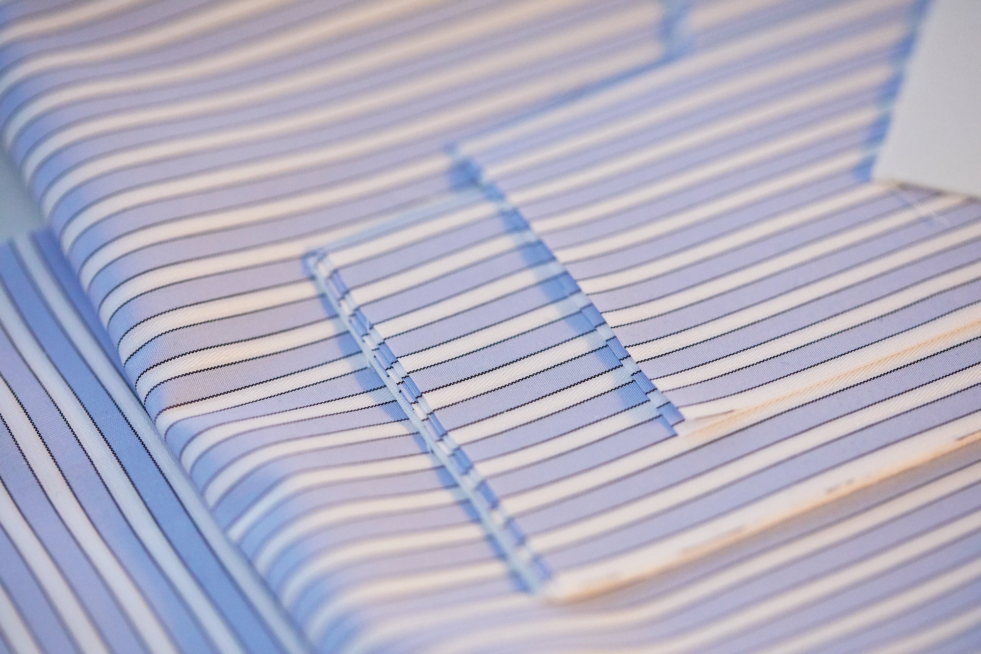 Close-up of blue and white striped fabric