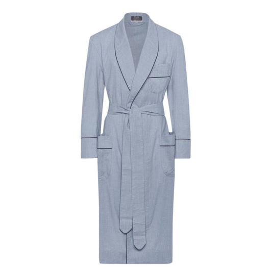 Cotton and Cashmere Dressing Gown in Sky and Navy