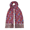 Red and blue floral silk scarf with hand tassels
