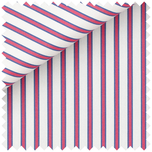 Cerise with blue edge stripe poplin