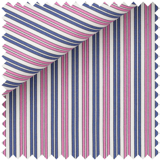 Cerise and blue doube stripe poplin