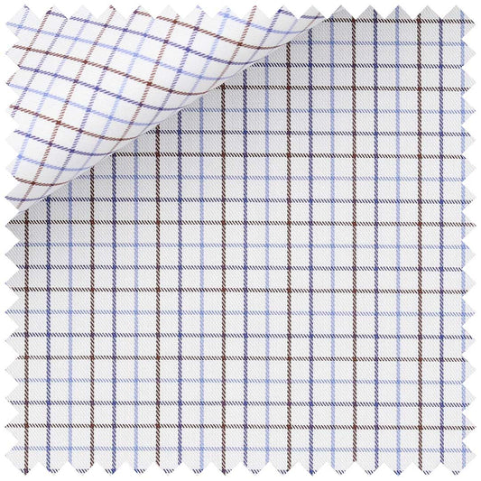 Blue Brown Multi Check Cotton Twill