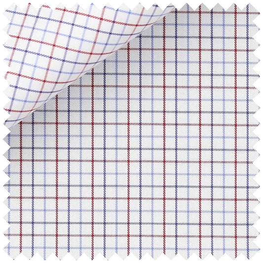 Blue Red Multi Check Cotton Twill