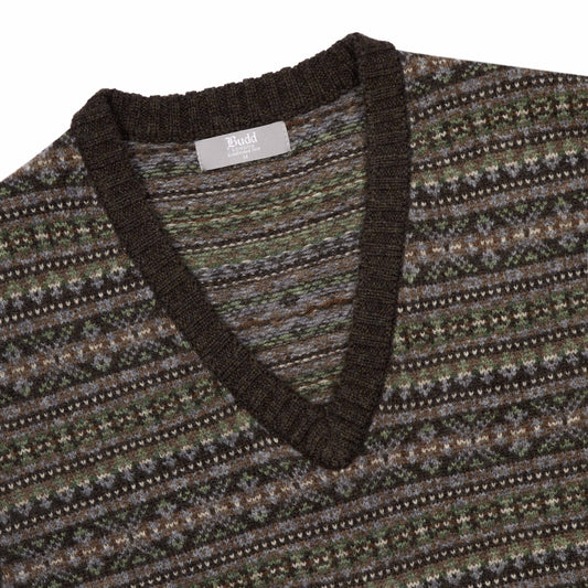 Fairisle Knitted Vest in Moss