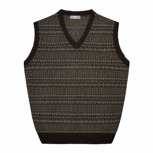 Fairisle Knitted Vest in Moss