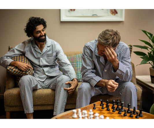 Kirby Allison x Budd tailored fit Budd stripe pyjamas in navy and white