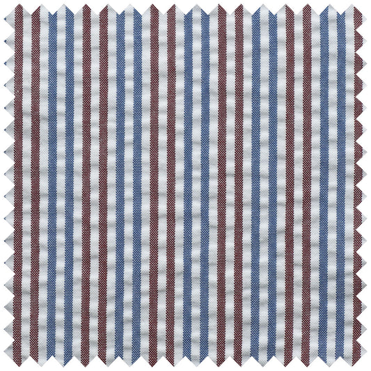 Burgundy white and blue stripe seersucker