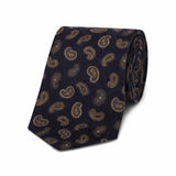 Paisley wool tie in navy blue