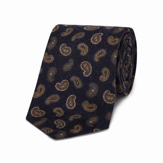 Paisley Motif Wool Tie in Navy