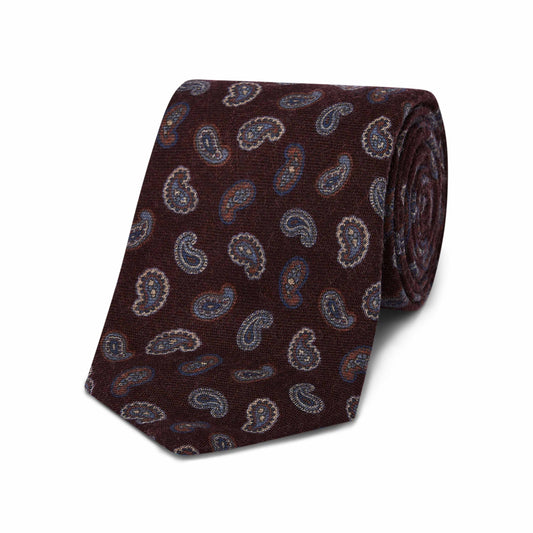 Paisley Motif Wool Tie in Wine