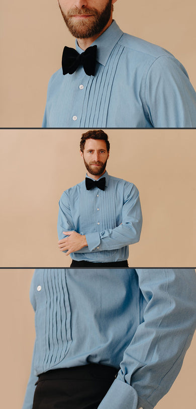 Pleated washed denim shirt collection by WM brown x Budd
