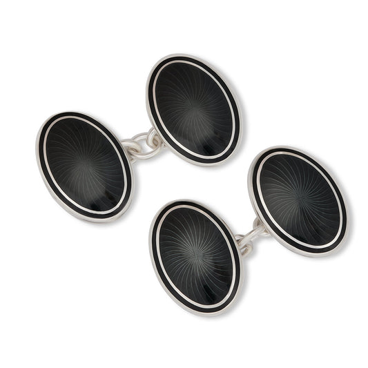 Sunburst Silver Enamel Chain Cufflinks in Charcoal