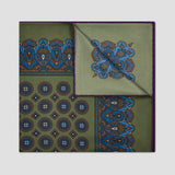 Trad Madder Printed Silk Pocket Square Hand Rolled in Green