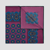 Trad Madder Printed Silk Pocket Square Hand Rolled in Pink