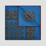 Trad Madder Printed Silk Pocket Square Hand Rolled in Teal