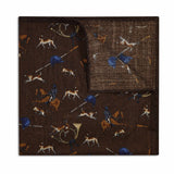 Vintage Hunting Design Wool Pocket Square in Brown