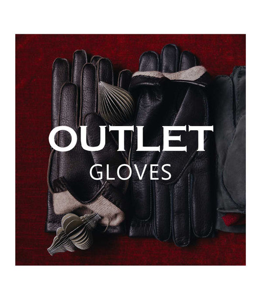 Collection of black gloves on a red background with 'Outlet Gloves' text.