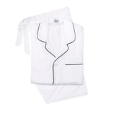 Men's white poplin pyjamas with navy piping