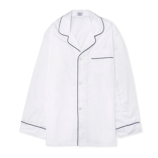 Men's white poplin pyjamas with navy piping