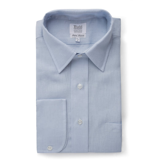 Classic Fit Plain Linen Button Cuff Shirt in Powder Blue