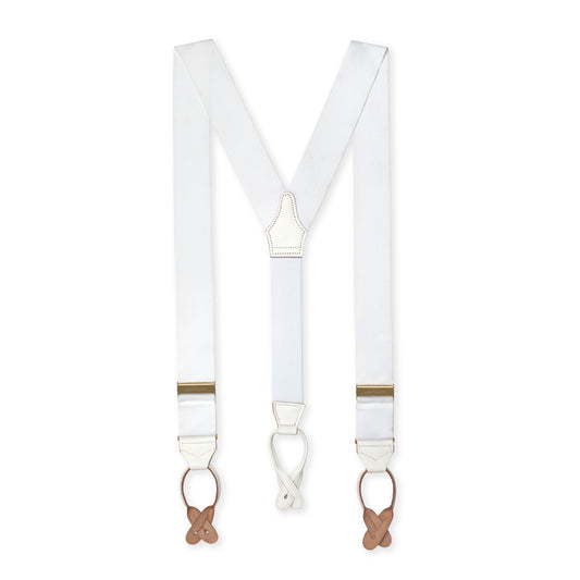 Plain Barathea Braces with Button in White