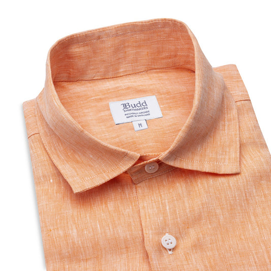 Casual Fit Plain Linen Button Cuff Shirt in Orange