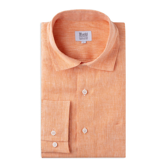 Casual Fit Plain Linen Button Cuff Shirt in Orange