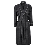 Windowpane Fox Flannel Wool Dressing Gown in Charcoal